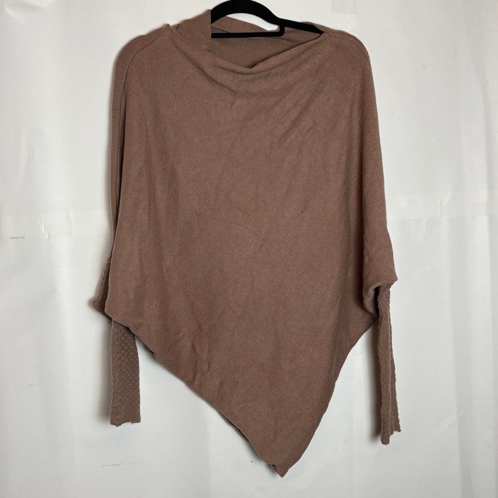 Lillusory Womens Brown Asymmetrical Batwing Sleeve Knit‎ Poncho Sweater Large